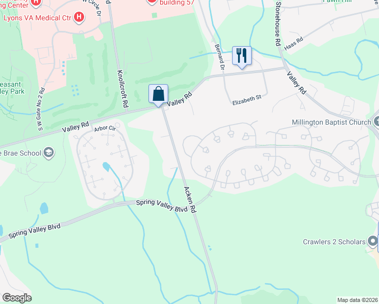 map of restaurants, bars, coffee shops, grocery stores, and more near 274 Alexandria Way in Bernards