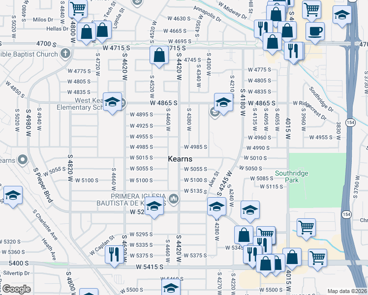 map of restaurants, bars, coffee shops, grocery stores, and more near 4401 West 4985 South in Salt Lake City
