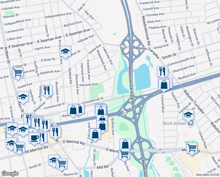 map of restaurants, bars, coffee shops, grocery stores, and more near 5 Robin Court in Freeport