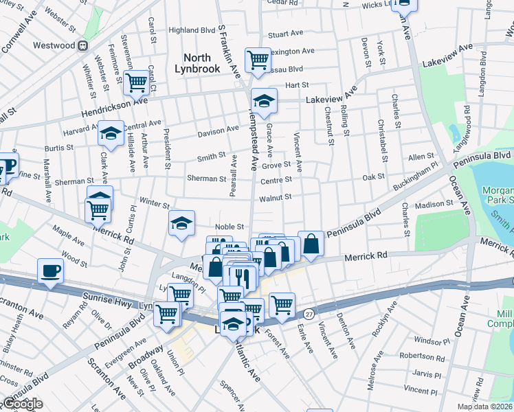 map of restaurants, bars, coffee shops, grocery stores, and more near 103 Hempstead Avenue in Lynbrook