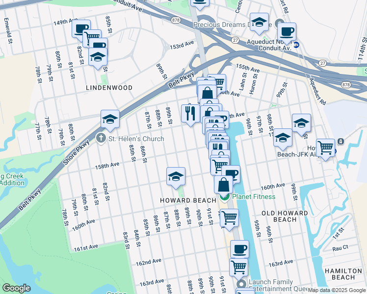 map of restaurants, bars, coffee shops, grocery stores, and more near in Queens