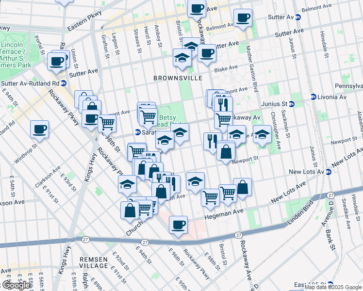 map of restaurants, bars, coffee shops, grocery stores, and more near 398 Amboy Street in Brooklyn
