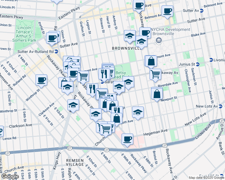map of restaurants, bars, coffee shops, grocery stores, and more near 77 Riverdale Avenue in Brooklyn