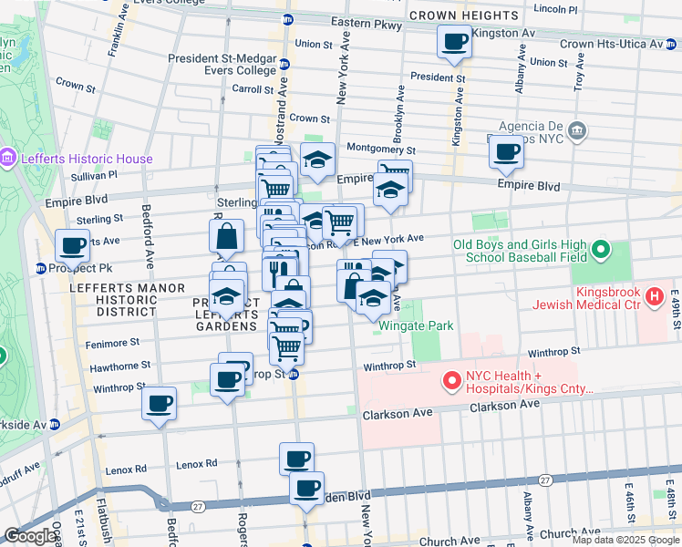 map of restaurants, bars, coffee shops, grocery stores, and more near 369 Midwood Street in Brooklyn