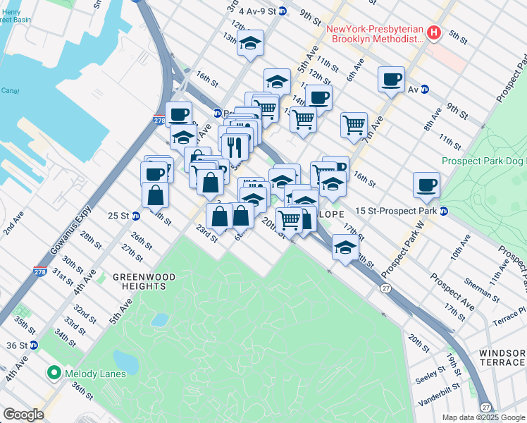map of restaurants, bars, coffee shops, grocery stores, and more near in Brooklyn
