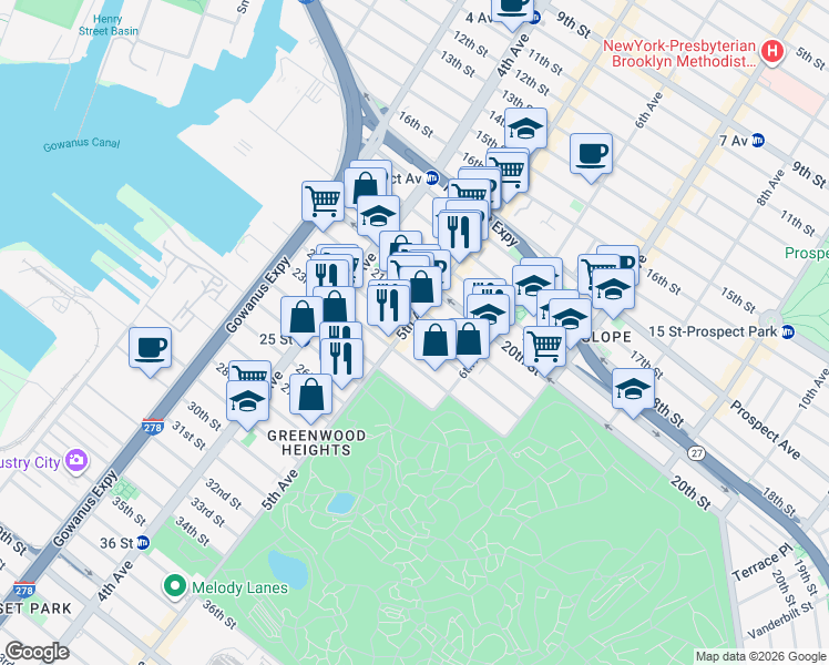 map of restaurants, bars, coffee shops, grocery stores, and more near in Brooklyn