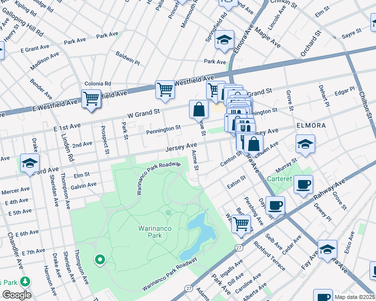 map of restaurants, bars, coffee shops, grocery stores, and more near 838 Jersey Avenue in Elizabeth
