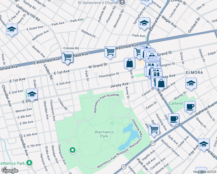 map of restaurants, bars, coffee shops, grocery stores, and more near 900 Jersey Avenue in Elizabeth