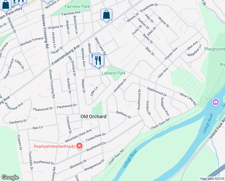 map of restaurants, bars, coffee shops, grocery stores, and more near 163 Jonathan Drive in Easton