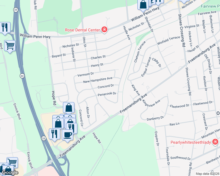 map of restaurants, bars, coffee shops, grocery stores, and more near 4515 Penacook Drive in Easton
