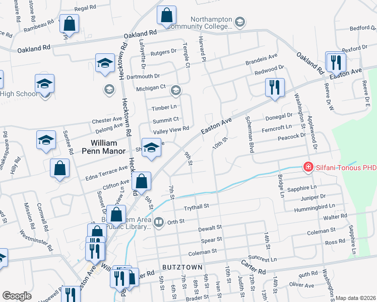 map of restaurants, bars, coffee shops, grocery stores, and more near 3700 Kelchner Street in Bethlehem