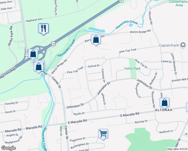 map of restaurants, bars, coffee shops, grocery stores, and more near 382 Yorkshire Drive in Bethlehem