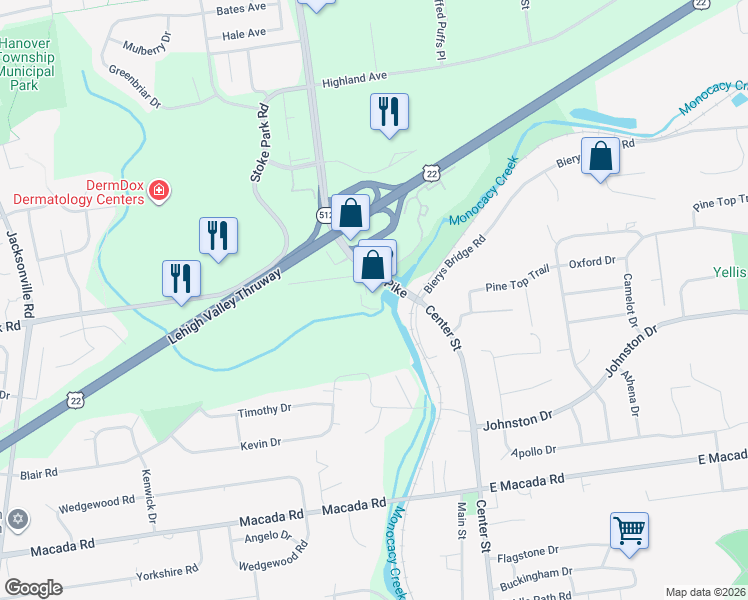 map of restaurants, bars, coffee shops, grocery stores, and more near 3303 Bath Pike in Bethlehem