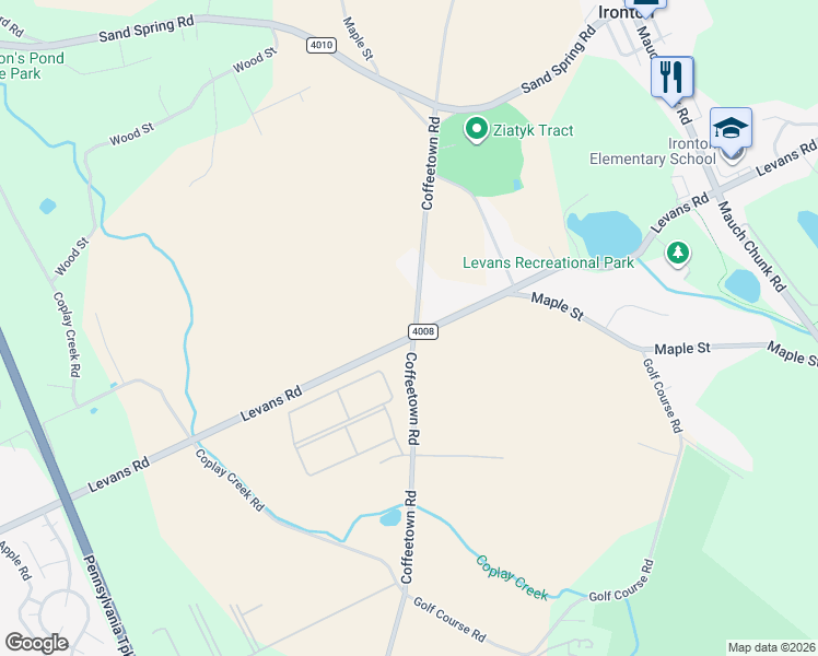 map of restaurants, bars, coffee shops, grocery stores, and more near 3609 Levans Road in Allentown