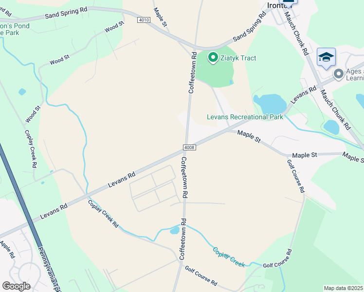 map of restaurants, bars, coffee shops, grocery stores, and more near 3609 Levans Road in Allentown