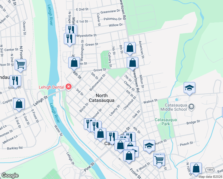 map of restaurants, bars, coffee shops, grocery stores, and more near 1081 5th Street in Catasauqua