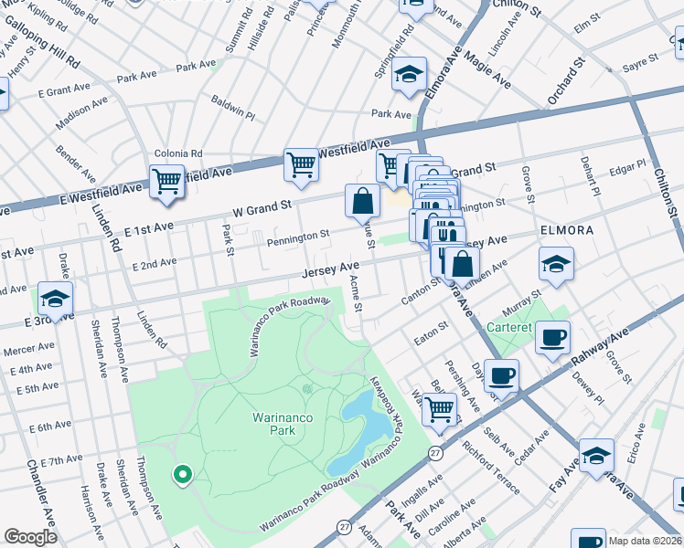 map of restaurants, bars, coffee shops, grocery stores, and more near 838 Jersey Avenue in Elizabeth