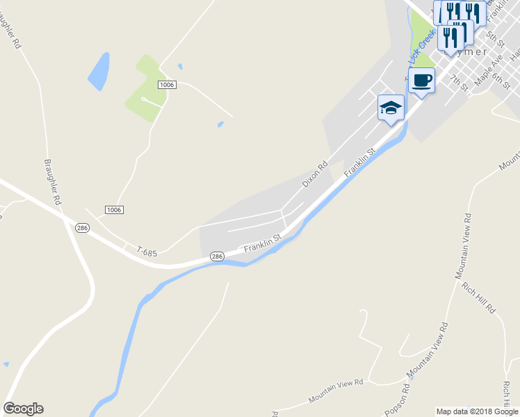 map of restaurants, bars, coffee shops, grocery stores, and more near 1564 Dixon Road in Clymer