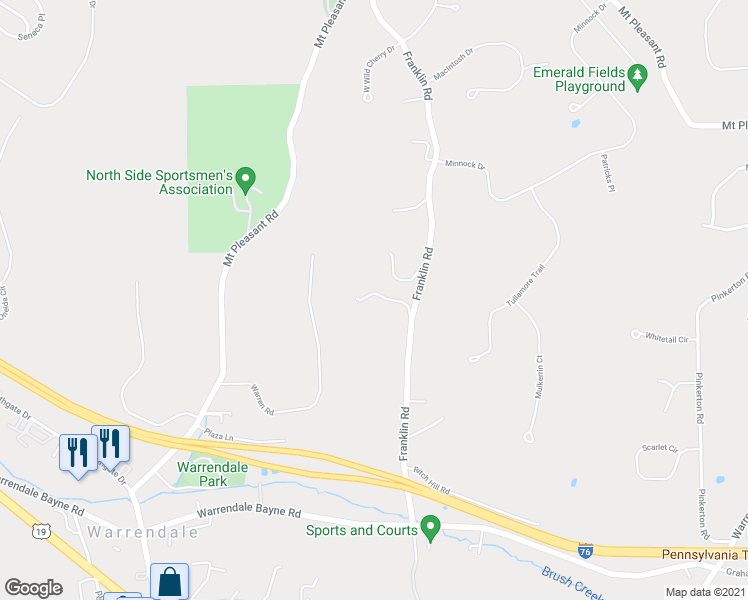 map of restaurants, bars, coffee shops, grocery stores, and more near 772 Franklin Road in Mars