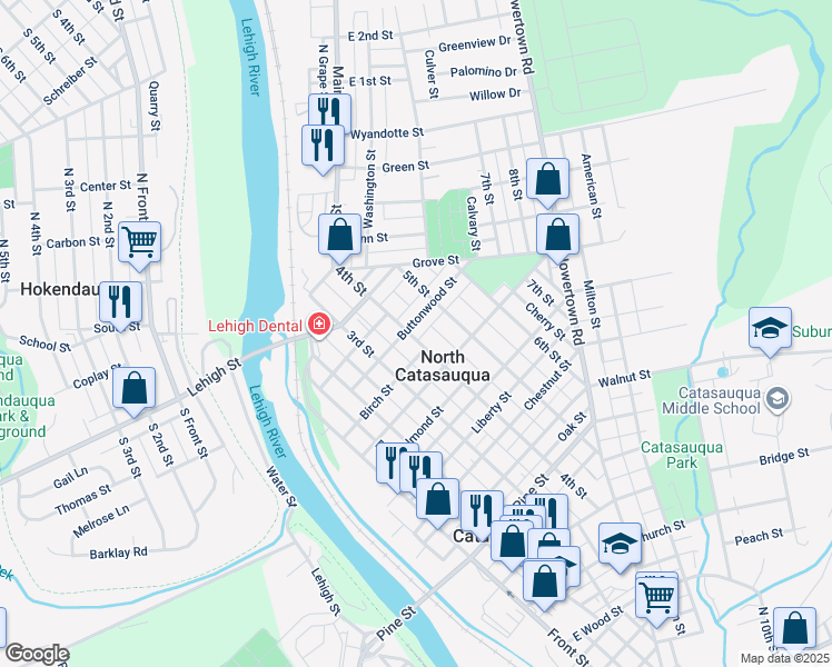 map of restaurants, bars, coffee shops, grocery stores, and more near 1146 4th Street in Catasauqua