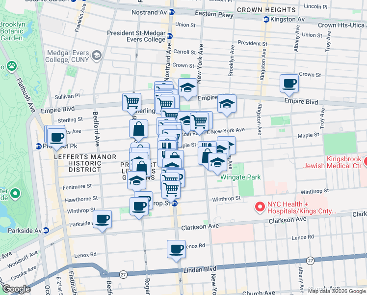 map of restaurants, bars, coffee shops, grocery stores, and more near in Brooklyn