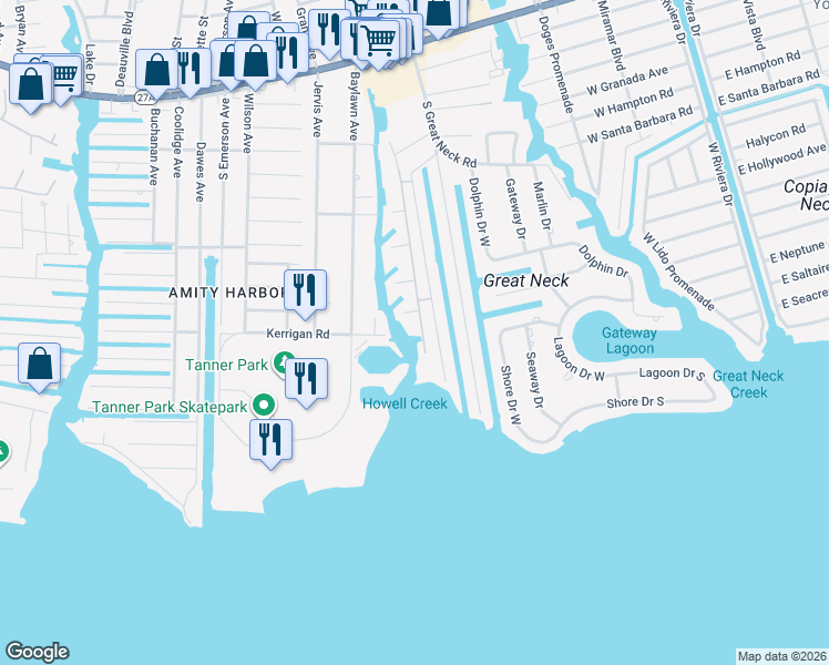 map of restaurants, bars, coffee shops, grocery stores, and more near 475 Mariners Way in Copiague
