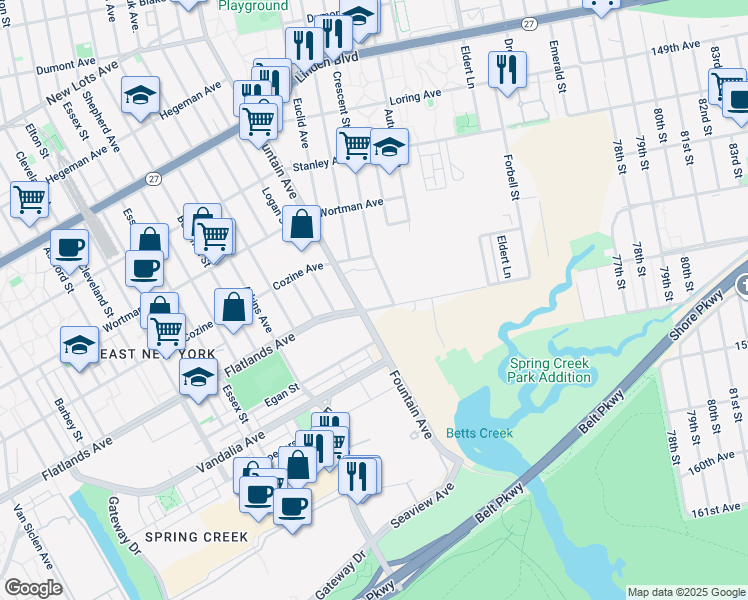 map of restaurants, bars, coffee shops, grocery stores, and more near 12715 Flatlands Avenue in Brooklyn