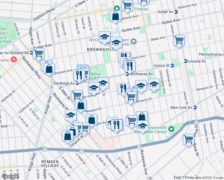 map of restaurants, bars, coffee shops, grocery stores, and more near 156 Riverdale Avenue in Brooklyn