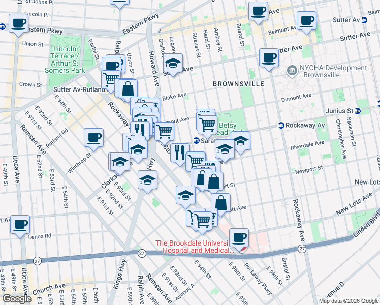 map of restaurants, bars, coffee shops, grocery stores, and more near 313 Grafton Street in Brooklyn