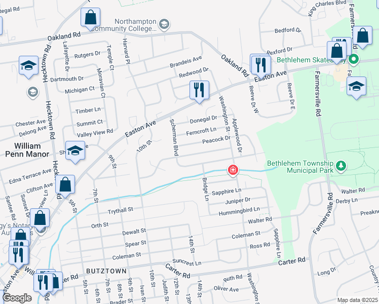 map of restaurants, bars, coffee shops, grocery stores, and more near 3904 Tamarind Drive in Bethlehem