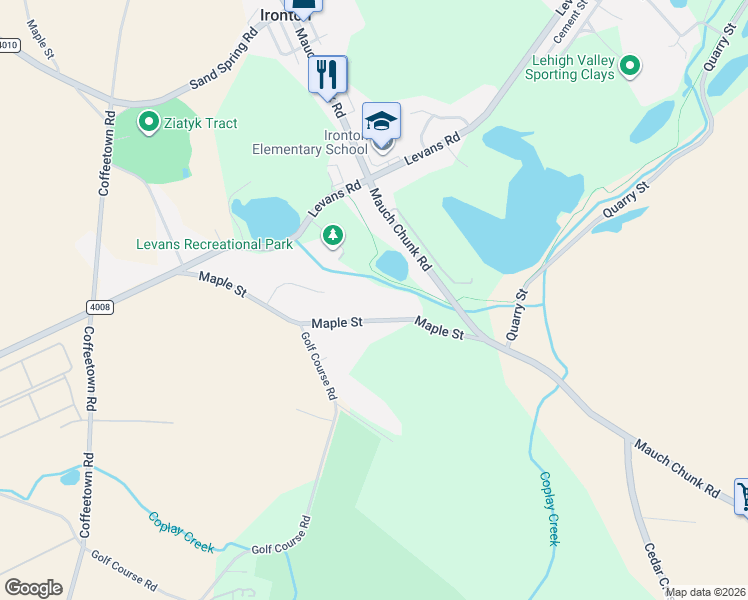 map of restaurants, bars, coffee shops, grocery stores, and more near 3767 Maple Street in Allentown