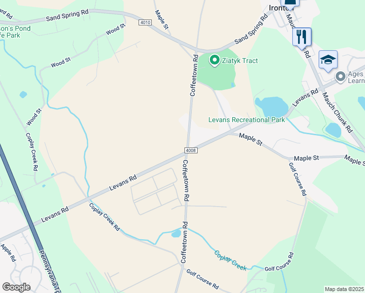 map of restaurants, bars, coffee shops, grocery stores, and more near 3609 Levans Road in Allentown