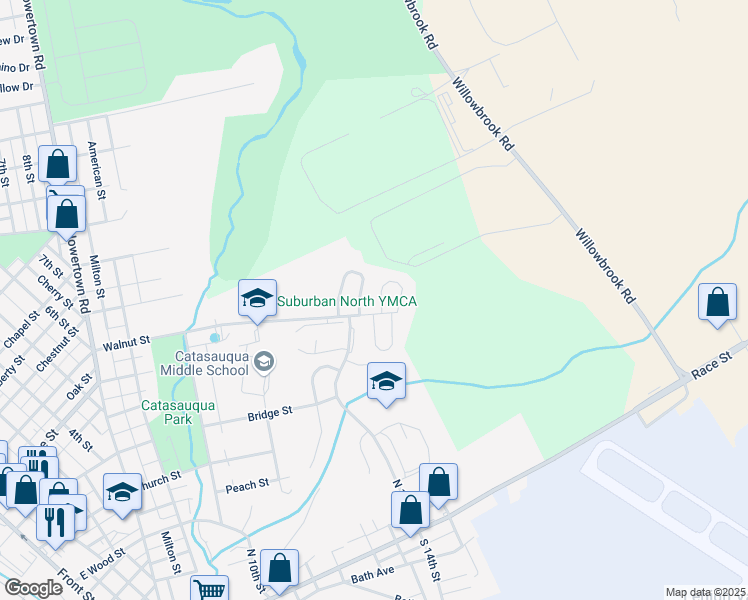 map of restaurants, bars, coffee shops, grocery stores, and more near 2 Stonewood Place in Catasauqua