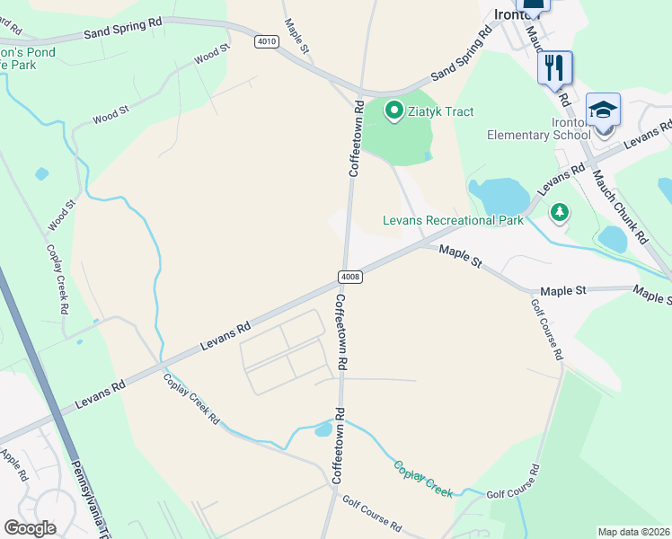 map of restaurants, bars, coffee shops, grocery stores, and more near 3609 Levans Road in Allentown