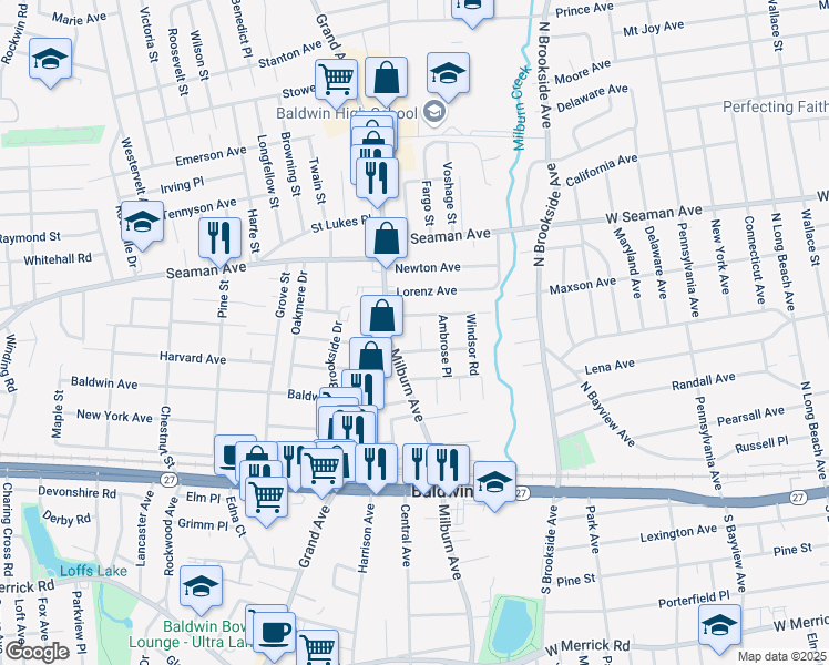 map of restaurants, bars, coffee shops, grocery stores, and more near 2022 Temple Court in Baldwin