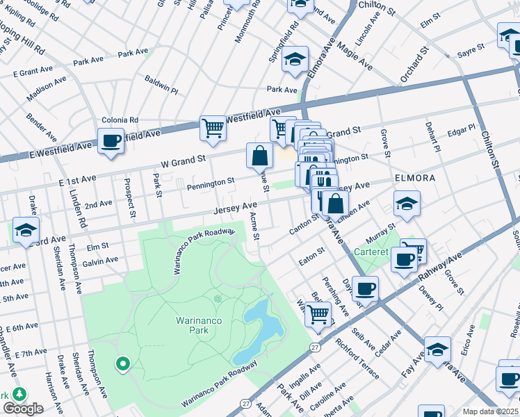 map of restaurants, bars, coffee shops, grocery stores, and more near 810 Jersey Avenue in Elizabeth