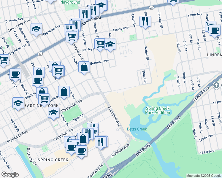 map of restaurants, bars, coffee shops, grocery stores, and more near 12715 Flatlands Avenue in Brooklyn