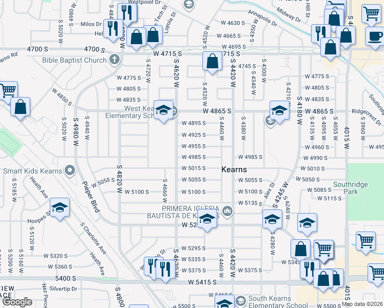 map of restaurants, bars, coffee shops, grocery stores, and more near 4566 West 4985 South in Kearns