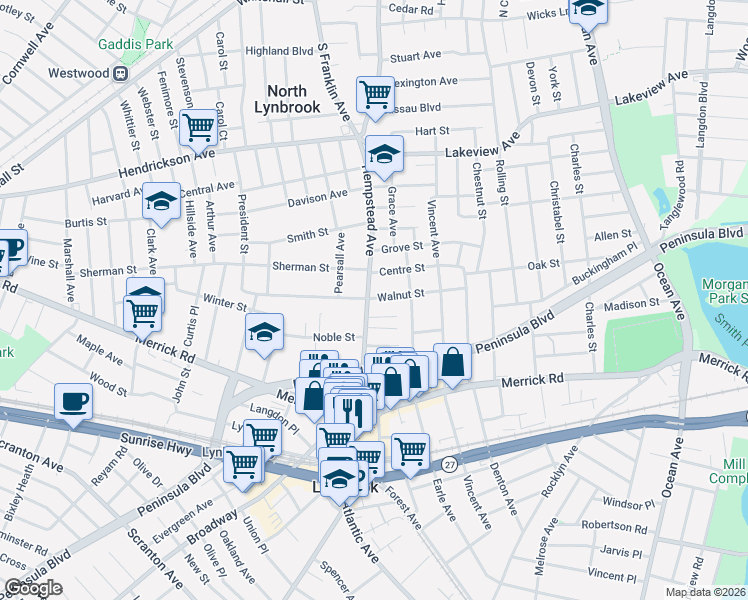 map of restaurants, bars, coffee shops, grocery stores, and more near 103 Hempstead Avenue in Lynbrook