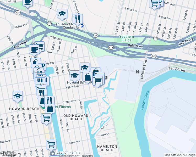 map of restaurants, bars, coffee shops, grocery stores, and more near in Queens