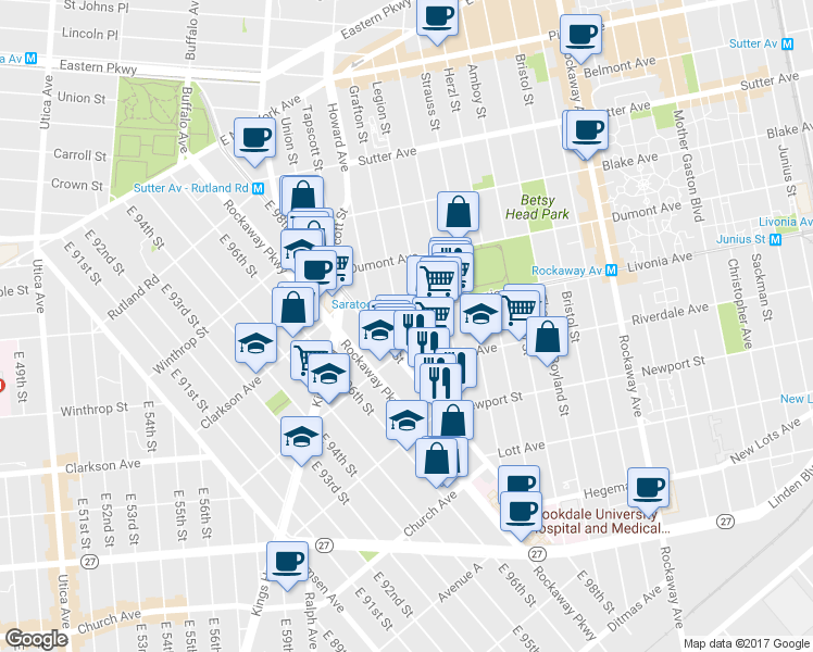 map of restaurants, bars, coffee shops, grocery stores, and more near 313 Grafton Street in Brooklyn