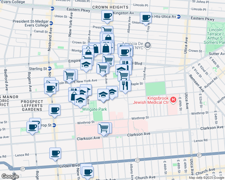 map of restaurants, bars, coffee shops, grocery stores, and more near 546 Midwood Street in Brooklyn