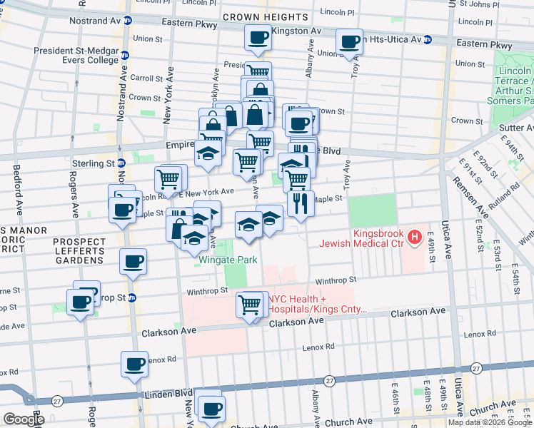 map of restaurants, bars, coffee shops, grocery stores, and more near 546 Midwood Street in Brooklyn