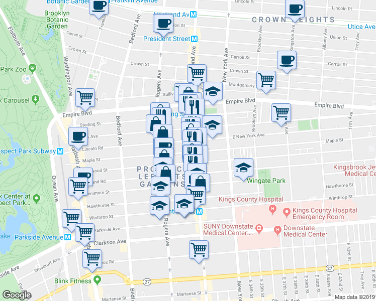 map of restaurants, bars, coffee shops, grocery stores, and more near 278 Maple Street in Brooklyn