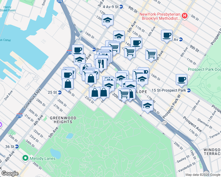 map of restaurants, bars, coffee shops, grocery stores, and more near in Brooklyn