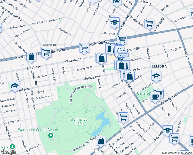 map of restaurants, bars, coffee shops, grocery stores, and more near 838 Jersey Avenue in Elizabeth