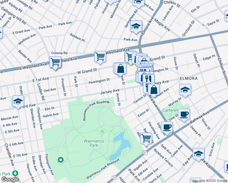 map of restaurants, bars, coffee shops, grocery stores, and more near 838 Jersey Avenue in Elizabeth