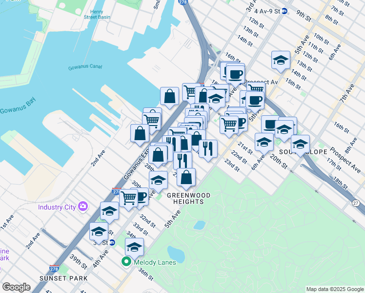 map of restaurants, bars, coffee shops, grocery stores, and more near in Brooklyn