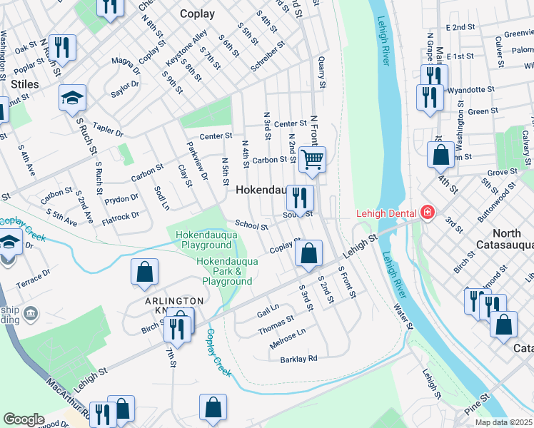 map of restaurants, bars, coffee shops, grocery stores, and more near 3001 North 3rd Street in Hokendauqua