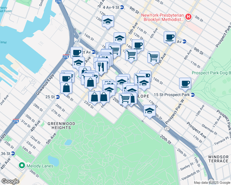 map of restaurants, bars, coffee shops, grocery stores, and more near in Brooklyn